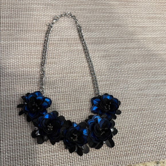 Vintage, Never Worn, Black and Blue Floral Necklace - Picture 2 of 4